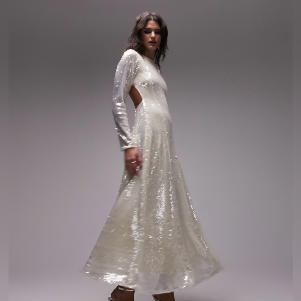 Topshop maxi sequin dress in ivory size US 4